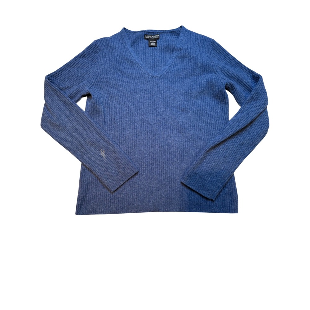 Daniel Bishop 100% Cashmere V Neck Ribbed Sweater Blue Women's Size S
